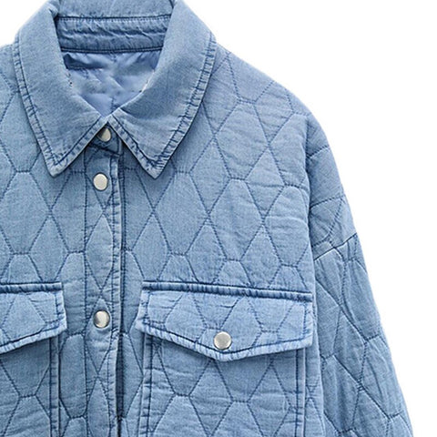 New Autumn Winter Women Denim Jacket Thin Parkas Straight Shirt Fashion Blue Female Pockets Upper Outer Coat