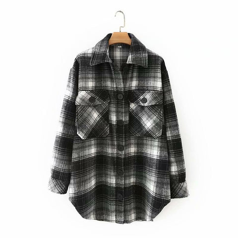 New Autumn Winter Vintage Plaid Wool Coat Women Casual Oversize Jacket Outwear Female Loose Overcoats Ladies Chaqueta Mujer