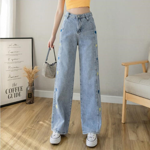 Sonicelife Woman Jeans High Waist Clothes Wide Leg Denim Clothing Blue Streetwear Vintage Quality 2024 Fashion Harajuku Straight Pants