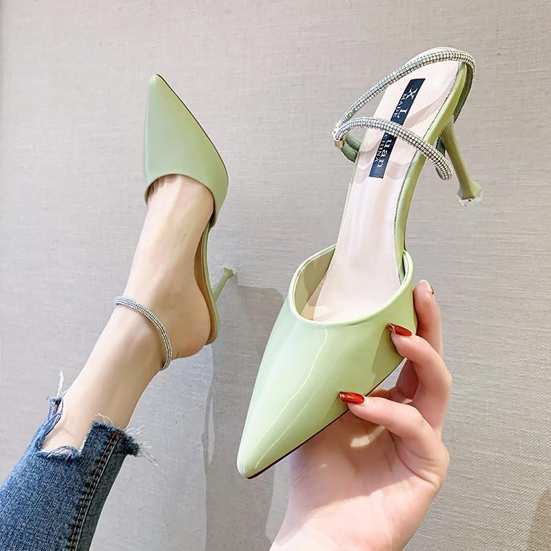Sonicelife 2023 Casual  Stiletto Women Pumps Plaid Pointed Toe Shallow Thin Footwear Spring Party Ladies Green Shoes Summer High Heels