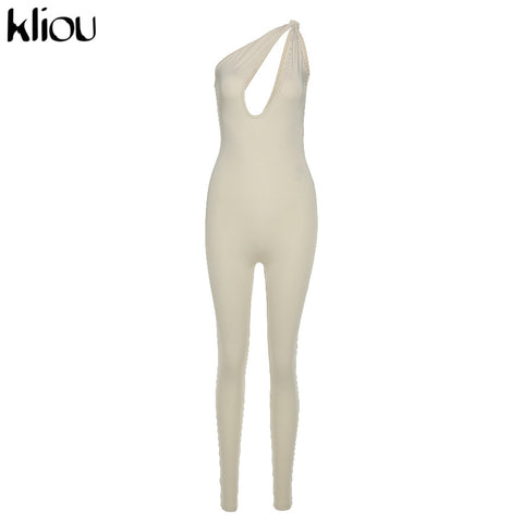 Kliou One Shoulder  Cut Out Rompers Womens Jumpsuit 2023 Streetwear Solid Backless Active Wear Skinny Slim Jumpsuits Summer