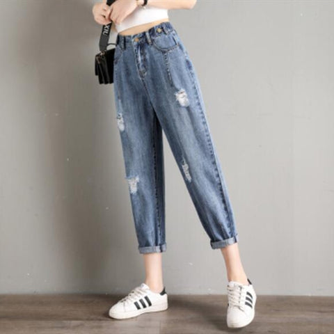 Sonicelife Woman Jeans High Waist Ripped Jeans 2020 Spring Summer For Clothes Wide Leg Denim Clothing Blue Streetwear Fashion Vintage Pants