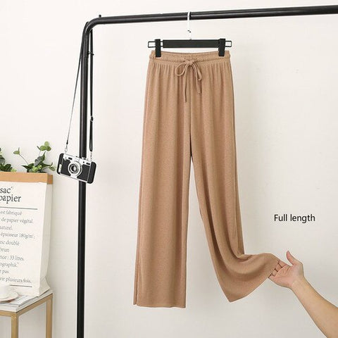 Sonicelife Wide Leg Pants Soft Comfort Casual Korean Style High Waisted Trousers Female Slacks Women's Ice Silk Straight Pants Streetwear