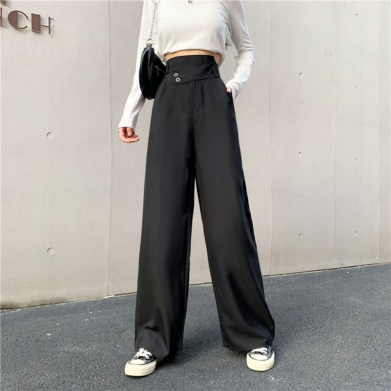 Sonicelife Sweatpants Women Clothes Pants Streetwear 2020 Winter Fashion Korean Style Wide Leg Harajuku Baggy Black High Waisted Vintage