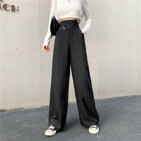 Sonicelife Sweatpants Women Clothes Pants Streetwear 2020 Winter Fashion Korean Style Wide Leg Harajuku Baggy Black High Waisted Vintage