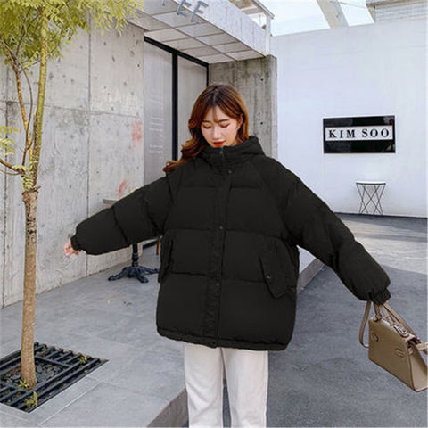 Sonicelife New Short Winter Jacket Women Warm Hooded Down Cotton Jacket Parkas Female Casual Loose Outwear Korean Cotton-padded Winter Coat