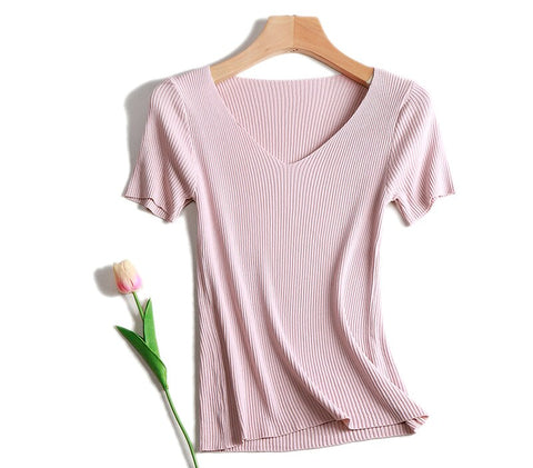 Christmas Gift Pullover knitted Short Sleeve knitted Sweater Women Spring Summer Slim Basic Solid Casual Base Female knitting shirts 2023 Korea