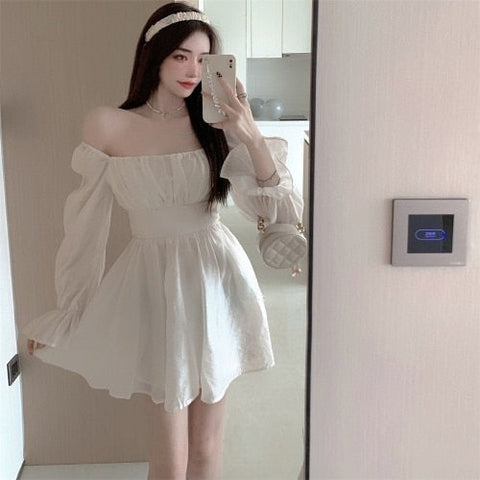 Sonicelife hoco dresses  Pink Sweet Elegant Princess Dress Women Casual Korean Slim Long Sleeve Fairy Dress Female Backless Design Vintage Dress  New