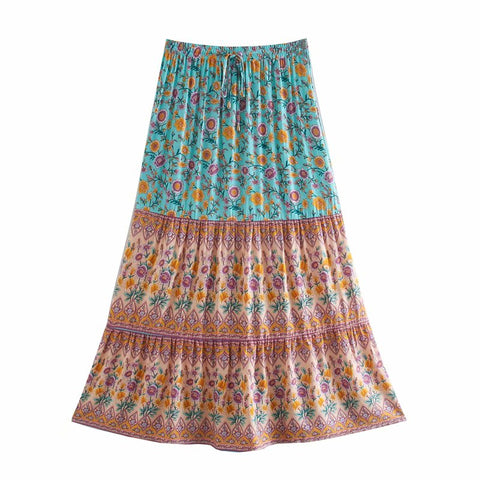 Sonicelife 2024 Summer Skirt Women Paisley Floral Print Skirts Casual Vintage A-Line Beach Skirt saia Jupe Femme faldas Midi Skirt