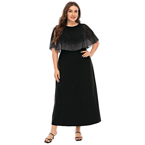 Sale 6XL Cloak Sleeves Dress Women Elegant Plus Size Dress Bling Black Party vestido Sheath femme robe Maxi Long Dresses D30