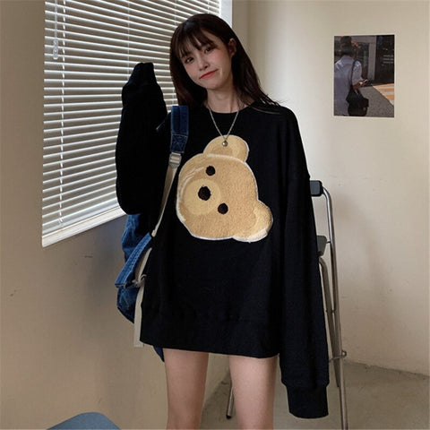 Sonicelife Round Neck Long Sleeve Print Sweatshirt Korean Fashion Loose Harajuku Sweetheart Hoodie Clothes For Women 2023 Fall Kawaii Tops
