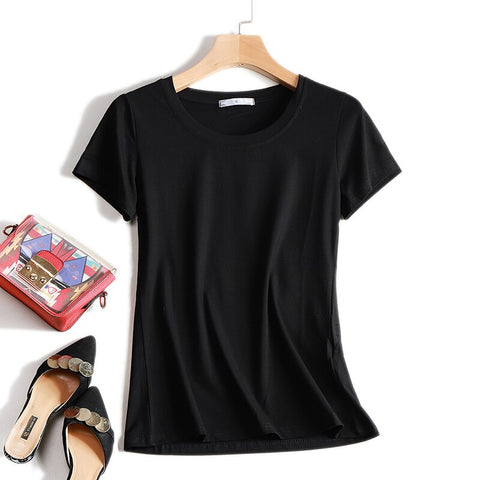 High Quality Plain T Shirt Women Cotton Elastic Basic T-shirts 2023 Summer Tops Short Sleeve T-shirt Women Tees Plus Size S-5XL