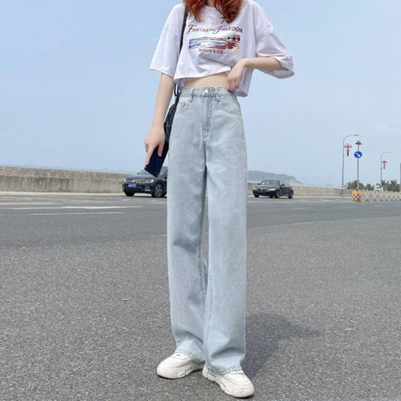 Sonicelife Woman Jeans High Waist Clothes Wide Leg Denim Clothing Blue Streetwear Vintage Quality 2024 Fashion Harajuku Straight Pants