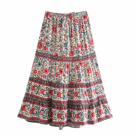 Sonicelife 2024 Summer Skirt Women Paisley Floral Print Skirts Casual Vintage A-Line Beach Skirt saia Jupe Femme faldas Midi Skirt