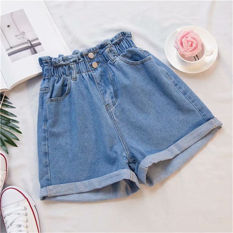 Sonicelife Shorts Women Summer Korean Style Fashion Elastic High Waisted Shorts Oversize Ladies Loose Wide Leg Short Jeans for Woman