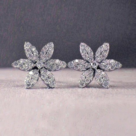 Delicate Silver Color Flower Stud Earring for Women Full Paved Shiny CZ Stone Beauty Gift Statement Earrings 2021 Jewelry