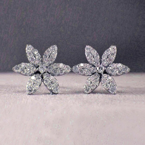 Sonicelife Delicate Silver Color Flower Stud Earring for Women Full Paved Shiny CZ Stone Beauty Gift Statement Earrings 2024 Jewelry