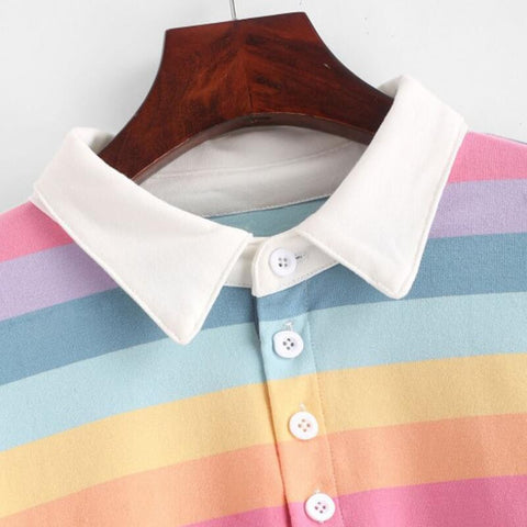 Sonicelife 2023 New  Women Spring Blouse Ladies Girls Rainbow Colorful Stripes Fashion Shirts Female Cloth Top And Blouses