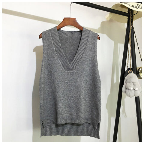 Sonicelife Christmas Gift AOSSVIAO V-neck knitted vest women's sweater autumn and winter new Korean loose wild sweater vest sleeveless sweater 2024
