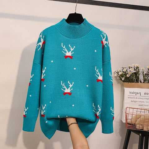 Christmas Sweaters for Women 2023 Fashion Winter O Neck Warm Jumper Pullovers Casual Loose Elk Pattern Knitted Sweater Female