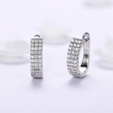 Dainty U Shaped Hoop Earrings for Women Silver Color Circle Earring with Crystal CZ Stone Simple Stylish Female Jewelry