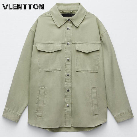 New Spring Autumn Woman Jacket Buttoned Long Sleeve Pockets Vintage Feminine Casual Loose Jackets Chic Top Coat