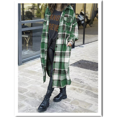 Sonicelife Women's Fashion Long Plaid Coat Autumn Shirt Coat Woolen Coat Streetwear Women Clothing Loose Coat Female Casual Jacket