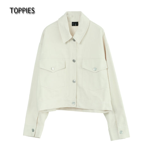 Toppies 2023New Women Jackets 100% cotton coat Solid color turn down collar jacket for female