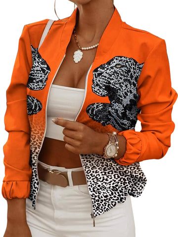 Fashion Women Full Zipper Long Sleeve Blazers Spring Autumn Casual Print Jacket Office Lady Slim Party Tops Elegant Ladies Coat