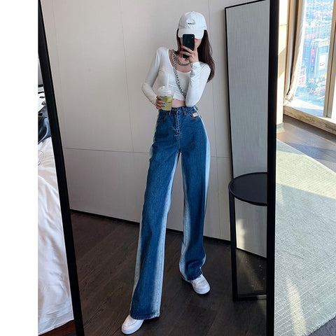 Sonicelife Woman Jeans High Waist Clothes Wide Leg Denim Clothing Blue Streetwear Vintage Quality 2024 Fashion Harajuku Straight Pants