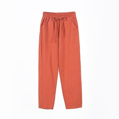 Plus Size Women Cotton Linen Pants Summer Ankle-length Capris Pencil Pants Drawstring Waist Harem Wide Leg Trousers for Female