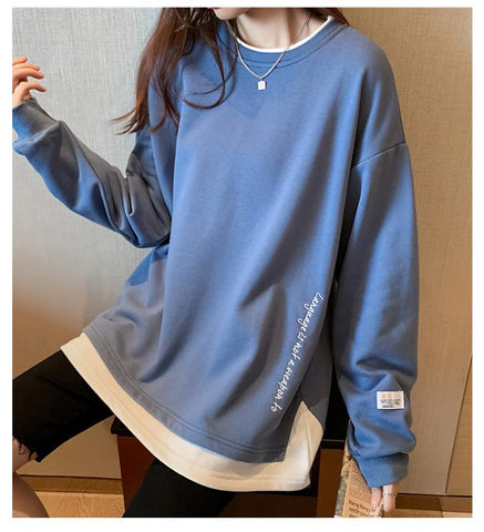 Sonicelife Korean Style O Neck Long Sleeve Women Sweatshirts Casual Solid Color Oversized Hoodies Female Clothing Letter Harajuku Pullover