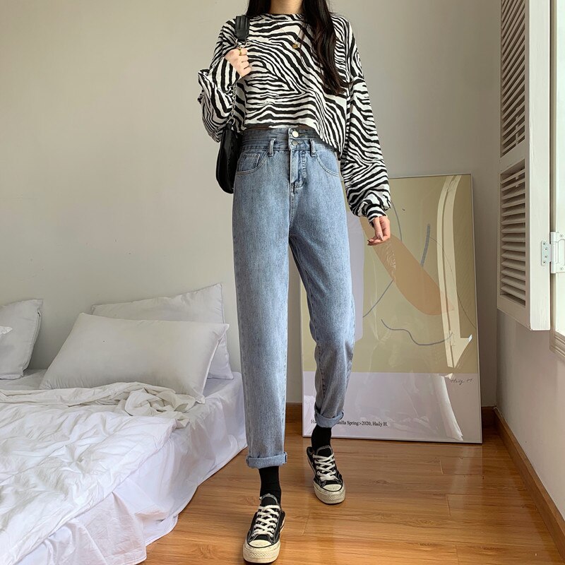 Sonicelife Woman Jeans High Waist Clothes Wide Leg Denim Clothing Blue Streetwear Vintage Quality 2024 Fashion Harajuku Straight Pants