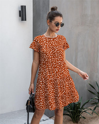 Sonicelife-Dresses Woman 2024 Summer Flower Leopard Print Short-Sleeved Casual Loose Dress Black Mini Short Sundress Beach T Shirt Dresses