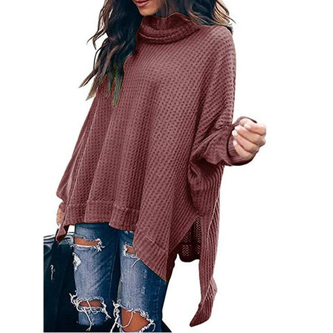 Sonicelife Women's Turtleneck Fashion Temperament Oversized Sweater Autumn Winter Women's Long Sleeve Top Loose Casual Irregular Pullover