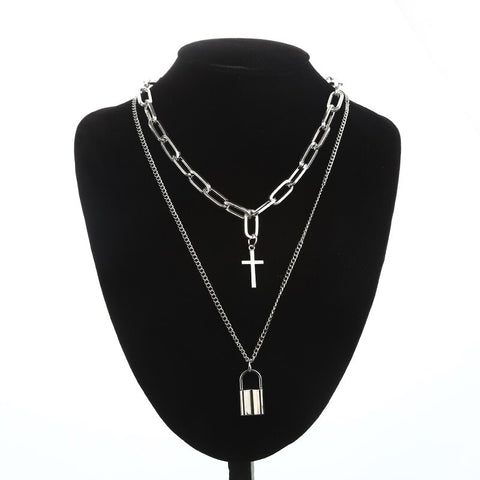 Layered Chain Necklace Neck Chains Lock Pendant  Jewelry For Women Punk Choker Padlock Goth Jewelry Grunge Aesthetic Accessories