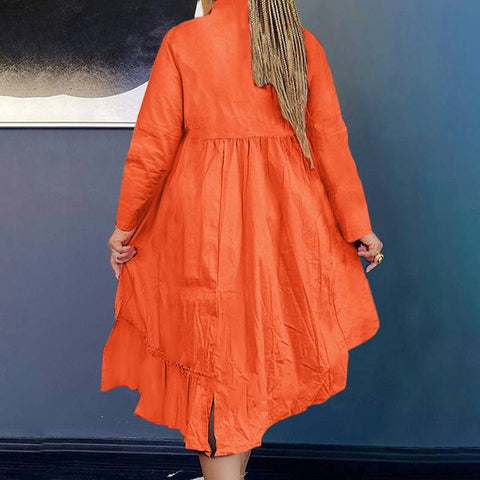 Sonicelife  Autumn Dress  2022 Casual Lapel Collar Asymmetric Hem Solid Party Vestidos Women Long Sleeve Pleated Dresses Femme Robes
