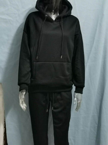Two Piece Outfits for Women Winter 2023 Tracksuit on Fleece Oversize Long Sleeve Hoodies Sweatshirt Jogger Solid Warm Sport Suit