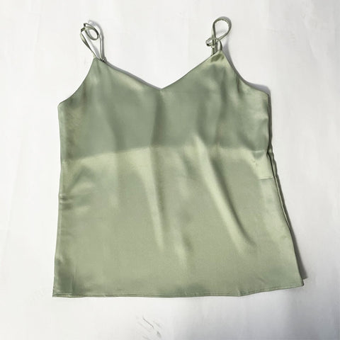 sonicelife Green Camisoles Woman Sleeveless Tops Summer Tops Imitation silk Elegant vest Solid Color Tube