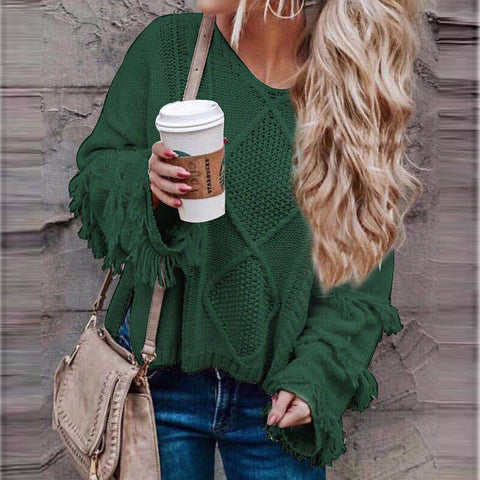 2023 Women's Casual Sweaters O Neck Green Office Lady Pullovers Winter Plus Size Thicken Warm Twisted Knitted Sweater