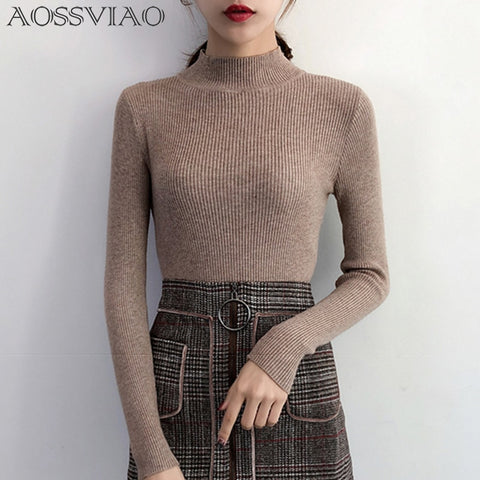 2023 Autumn Winter Women Pullovers Sweater Knitted Korean Elasticity Casual Jumper Fashion Slim Turtleneck Warm Female Sweaters