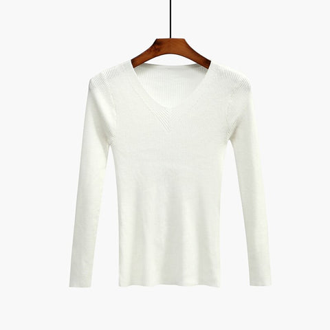 Sonicelife Christmas Gift V-Neck Women Sweater Slim  Pullover 2024 New Autumn Winter Tops Women Knitted Pullovers Long Sleeve Shirt Female Brand