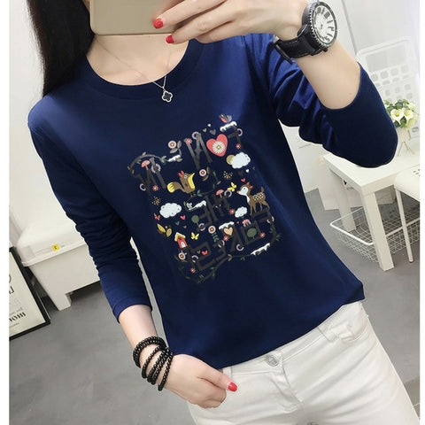 Sonicelife Christmas Gift Poleras Mujer 2024 Harajuku T Shirt Women Long Sleeve Autumn Winter T-Shirt Plus Size Tshirt Woman Tee Shirt Femme  Khaki Blue