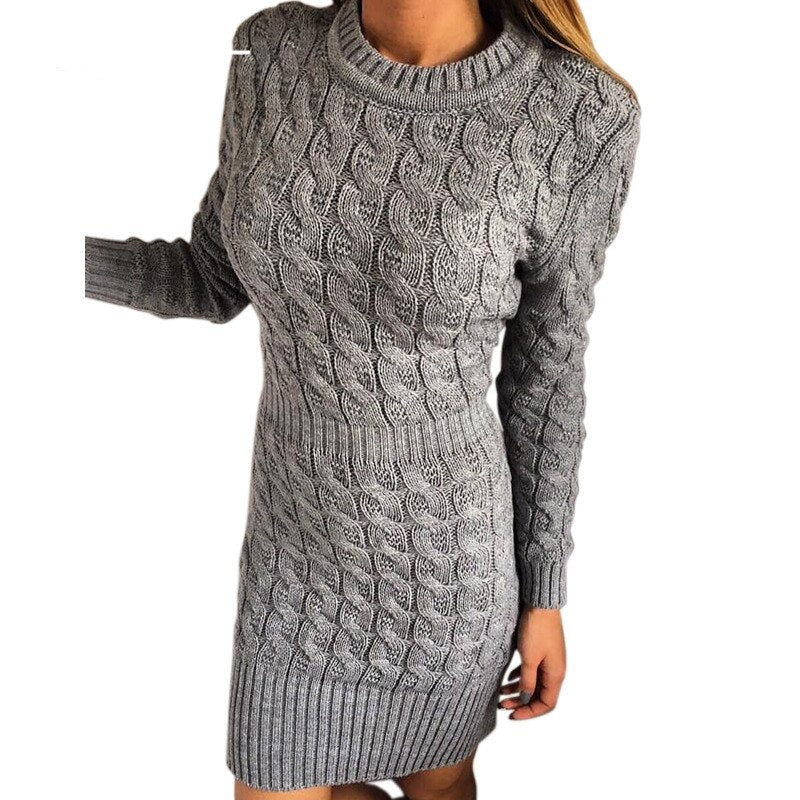 Rugod Vestidos 2023 Vintage O-Neck Long Sleeve Spring Slim Party Dresses Women Casual Knitted Warm Sweater Dress White Red Gray