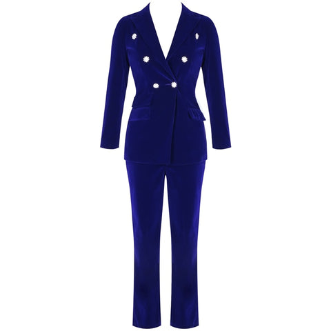 Ocstrade Summer Sets for Women 2023 New Navy Blue V Neck Long Sleeve  2 Piece Set Outfits High Quality Two Piece Set Suit