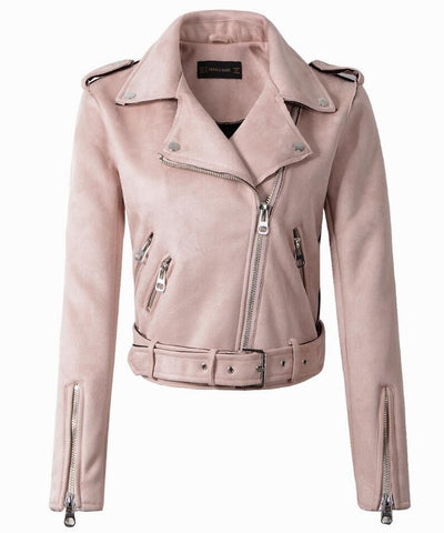 2023 New Autumn Winter Women Motorcycle Faux PU Leather Red Pink Jackets Lady Biker Outerwear Coat with Belt Hot Sale 7 Color