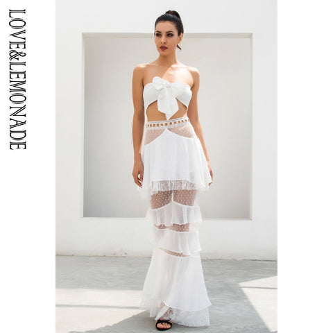 Sonicelife LOVE&LEMONADE  White Straps Tube Tops Metal Lace Lace Two-Pieces Sets LM81081