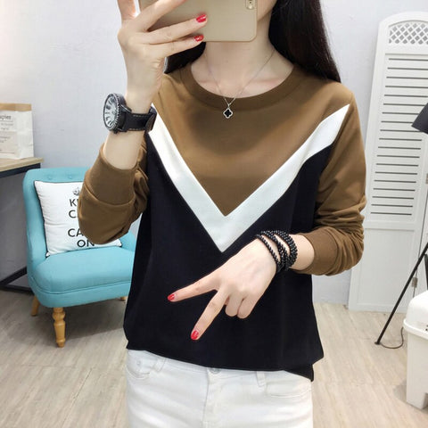 Sonicelife long sleeve t shirt women tshirt patchwork plus size t-shirt women tops autumn and winter tee shirt femme camisetas mujer 2024