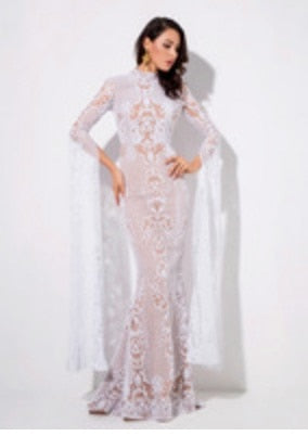 Sonicelife  Rose Gold Cut Out Speaker Long Sleeve Geometry Glitter Glued Long Dress LM80950