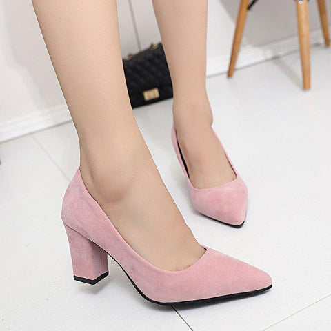 Sonicelife High Heels Women Pumps  Nightclub Wedding casual shoes Pointed Toe Parties Dress Slip-on Summer Flock Shallow Square Heel